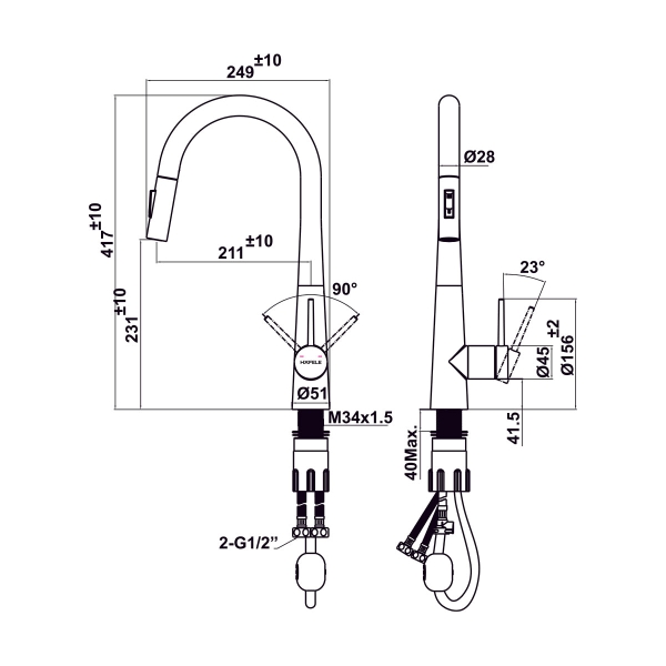 Alternative view of Vòi rửa chén Hafele HT24-SH1P417 570.85.041 màu Chrome mờ