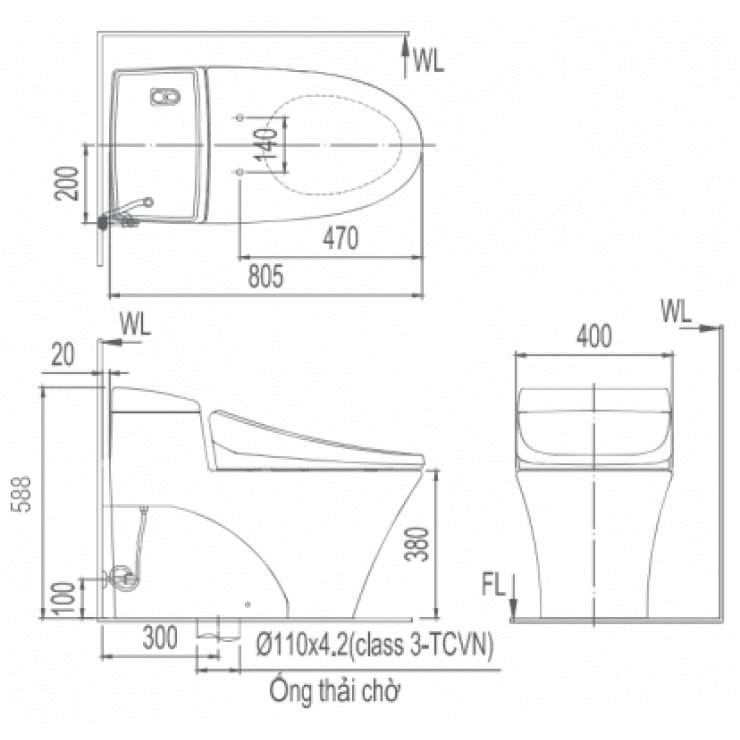 Alternative view of Bồn cầu INAX AC-1017R+CW-H17VN nắp rửa điện tử