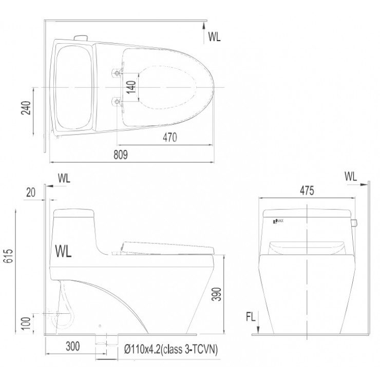 Alternative view of Bồn cầu INAX AC-1035+CW-KB22AVN nắp rửa điện tử