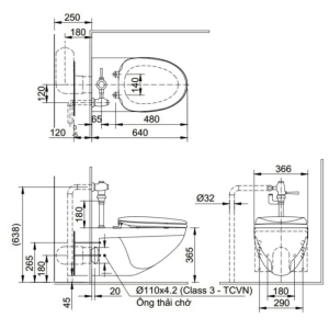 Alternative view of Bồn cầu treo tường INAX AC-22P+CW-S32VN Nắp rửa cơ