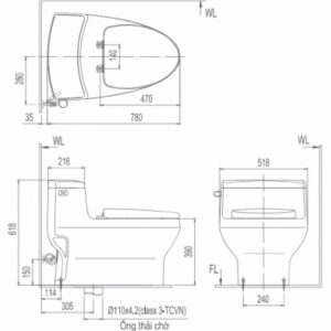 Alternative view of Bồn cầu INAX AC-4005+CW-H17VN nắp rửa điện tử
