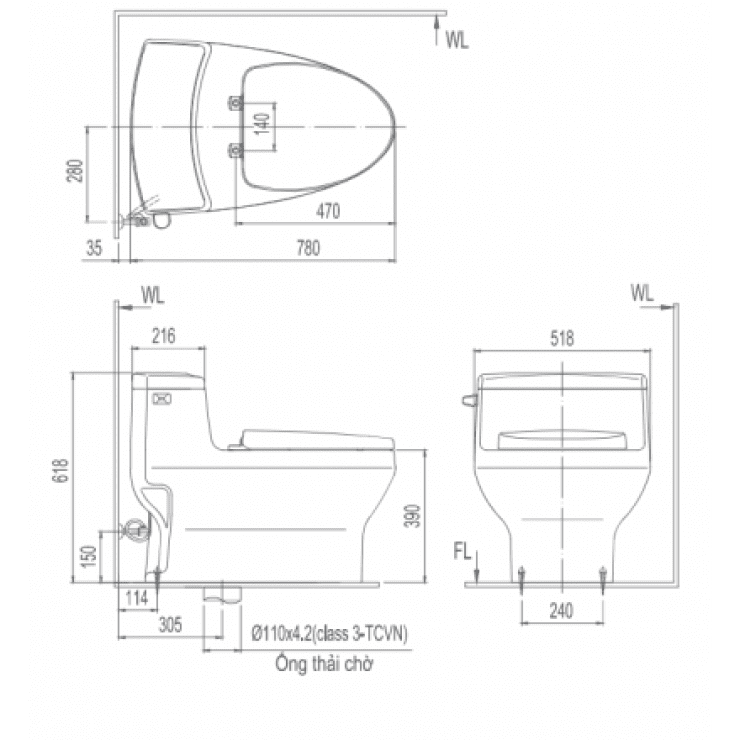 Alternative view of Bồn cầu INAX AC-4005+CW-KB22AVN nắp rửa điện tử