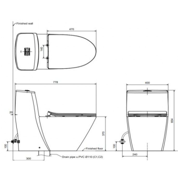 Alternative view of Bồn cầu một khối INAX AC-919R+CW-KB22AVN Nắp rửa điện tử
