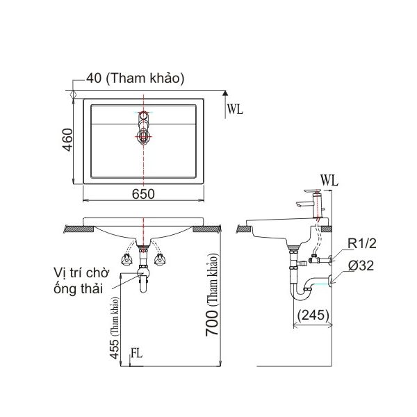 Ảnh công trình thực tế Chậu rửa lavabo âm bàn INAX AL-2397VFC