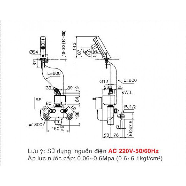 Alternative view of Vòi Chậu Lavabo Cảm Ứng INAX AMV-90K(220V) Nóng Lạnh Dùng Điện