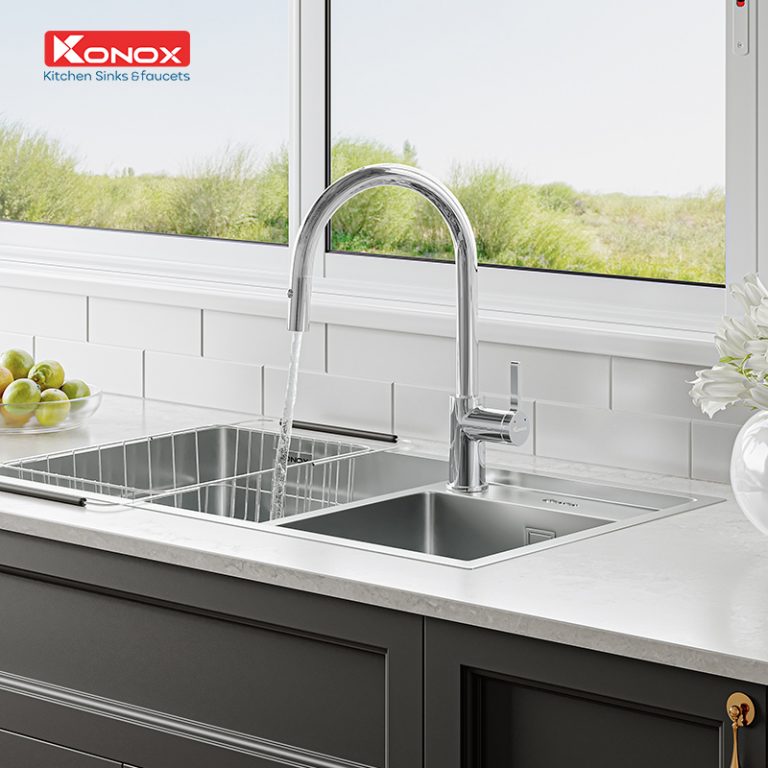 Ảnh công trình thực tế Vòi Rửa Chén KONOX Alto Chrome Dây Rút