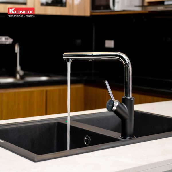 Ảnh công trình thực tế Vòi Rửa Chén KONOX Artan Black Dây Rút