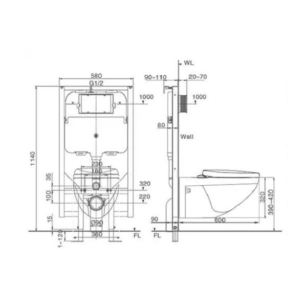 Alternative view of Bồn cầu treo tường INAX AC-23P+CW-H18VN Nắp rửa điện tử