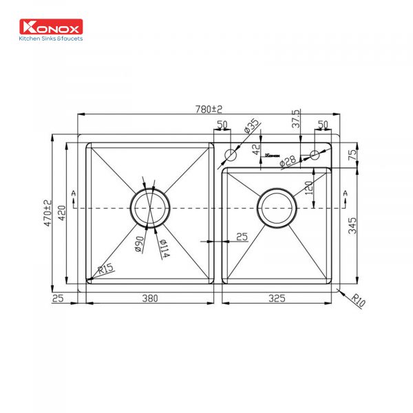 Alternative view of Chậu Rửa Chén KONOX KN7847DO 2 Hộc