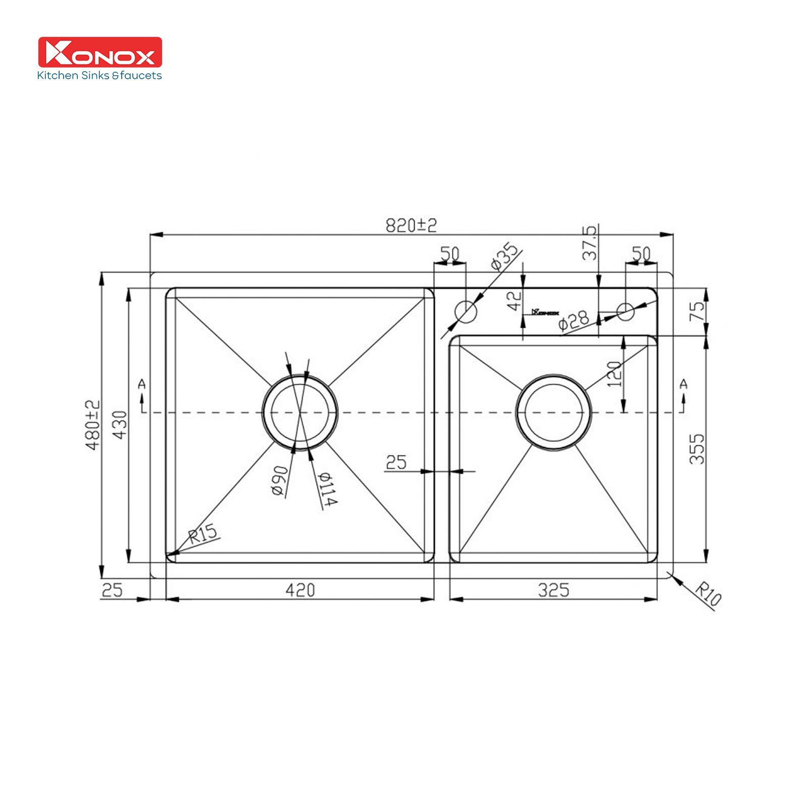 Alternative view of Chậu Rửa Chén KONOX KN8248DO 2 Hộc