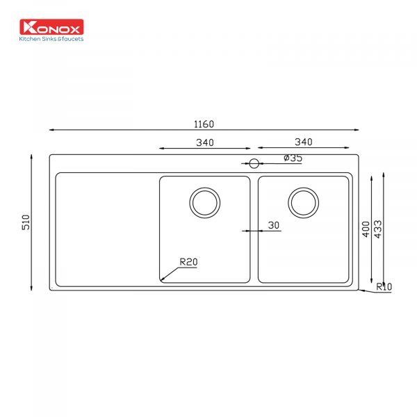 Alternative view of Chậu Rửa Chén KONOX MIRO 1160 INOX