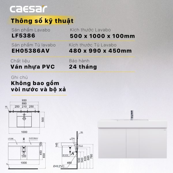 Ảnh công trình thực tế Tủ lavabo Caesar EH05386AV
