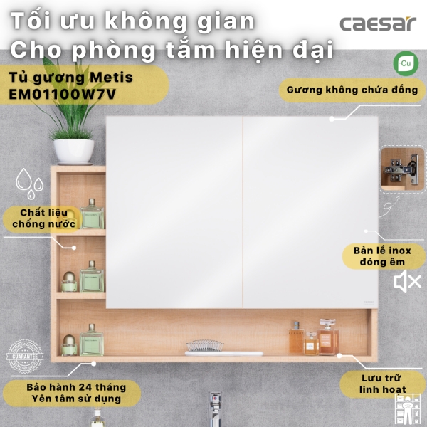 Alternative view of Tủ gương Caesar EM01100W7V màu vân gỗ 100cm
