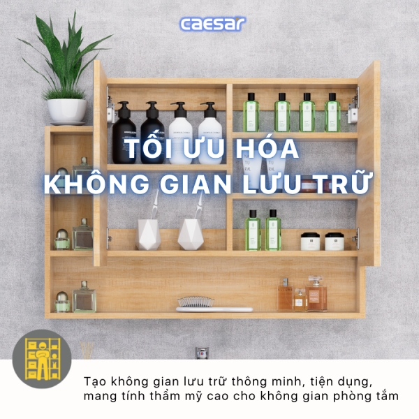Ảnh công trình thực tế Tủ gương Caesar EM01100W7V màu vân gỗ 100cm