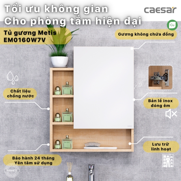 Alternative view of Tủ gương Caesar EM0160W7V màu vân gỗ 60cm