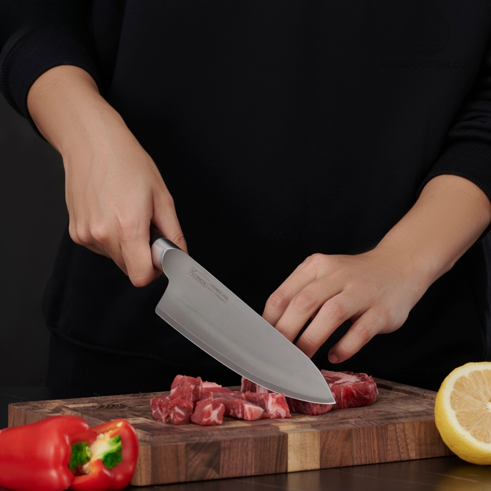 Ảnh công trình thực tế Dao đầu bếp thép Nhật Damascus KONOX Eiko Chef Knife Series 8″