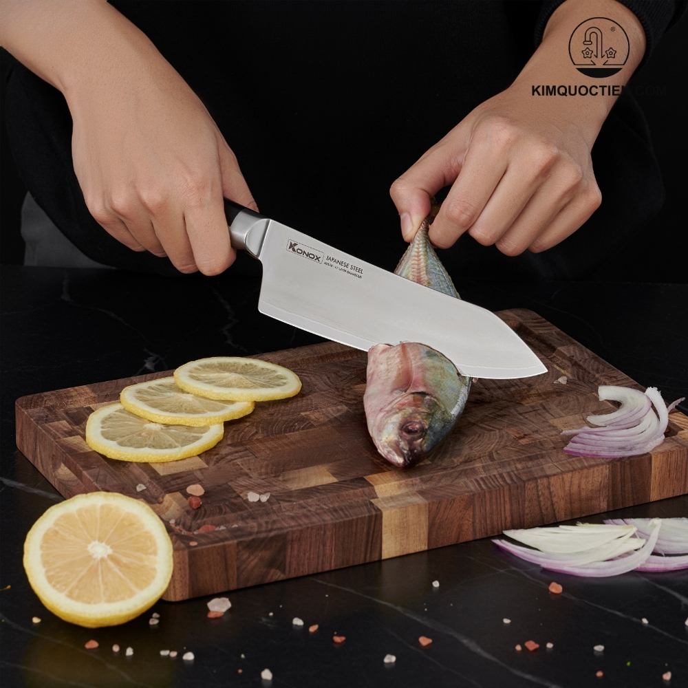 Ảnh công trình thực tế Dao thép Nhật Damascus KONOX Eiko Deba Series 7″ Deba Knife