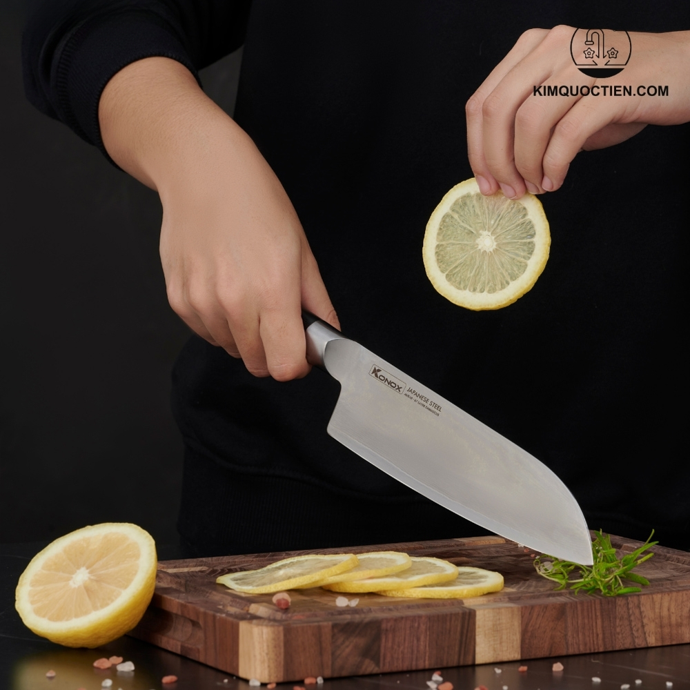 Ảnh công trình thực tế Dao đa năng thép Nhật Damascus KONOX Eiko Santoku Series 7″