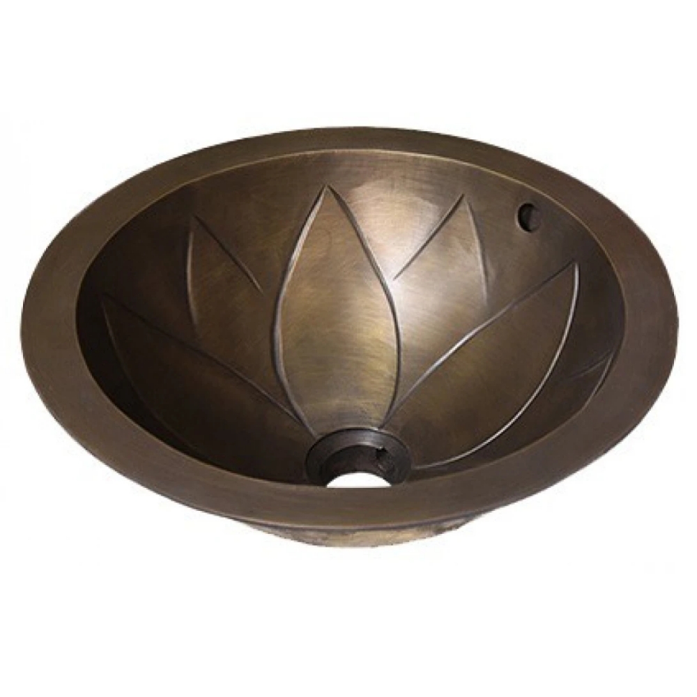 Chậu lavabo Kanly GCL02 đặt bàn đồng thau họa tiết cánh hoa sen 360×160 mm