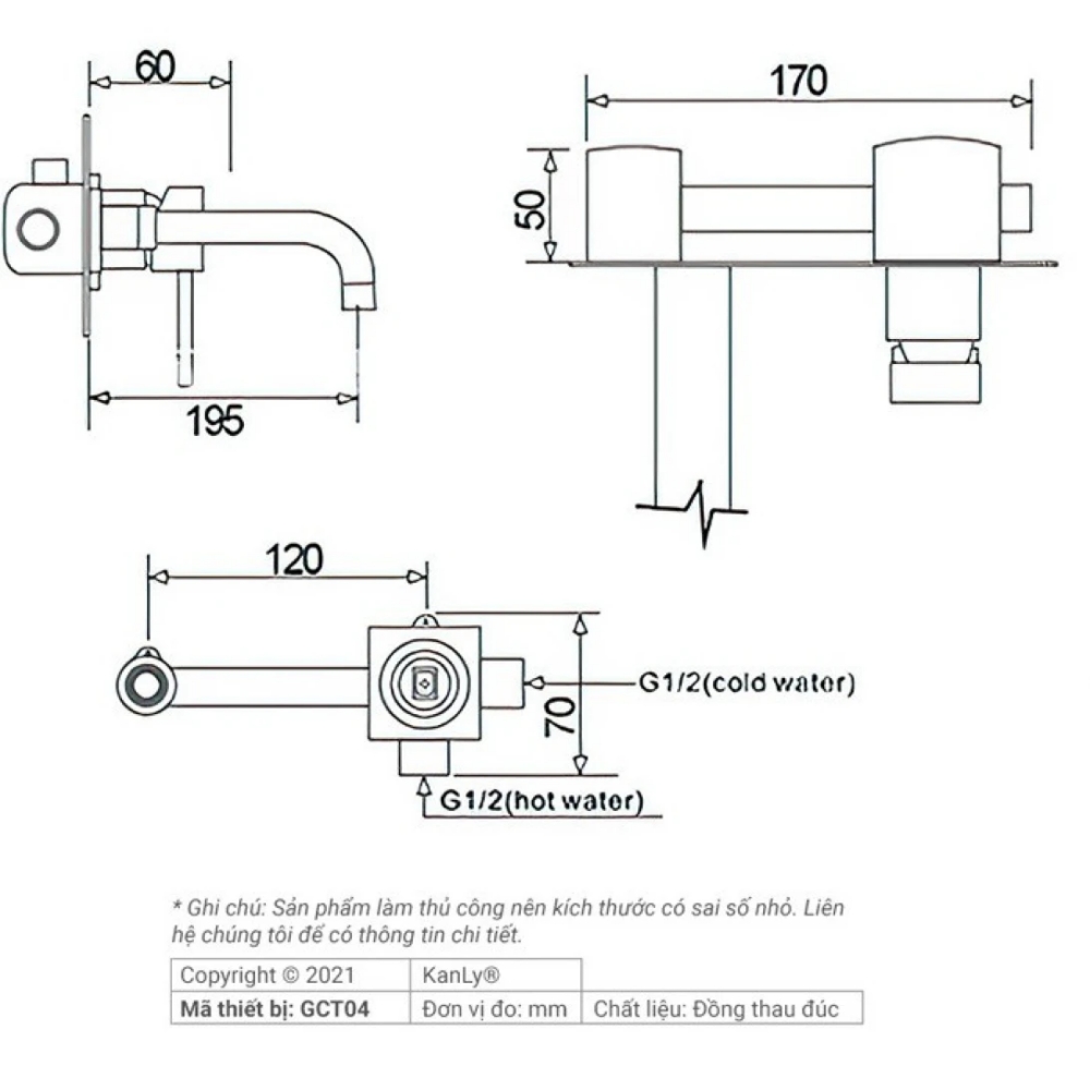 Ảnh công trình thực tế Vòi lavabo Kanly GCT04 nóng lạnh gắn tường bằng đồng