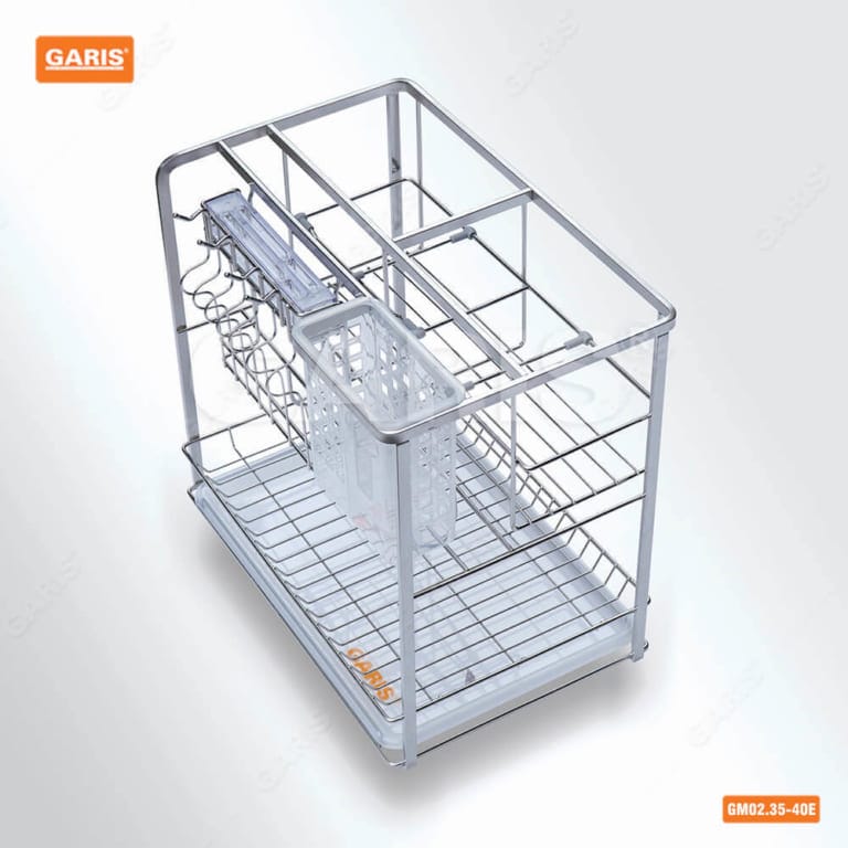 Giá Dao Thớt Chai Lọ GARIS GM02.35E Inox Xước Mờ Nan Vuông Cánh Kéo 350mm