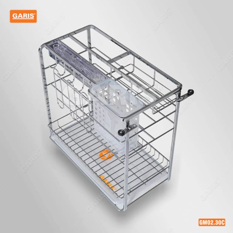 Giá Dao Thớt Gia Vị Chai Lọ GARIS GM02.30C Inox Mạ Chrome Nan Vuông Cánh Kéo 300mm