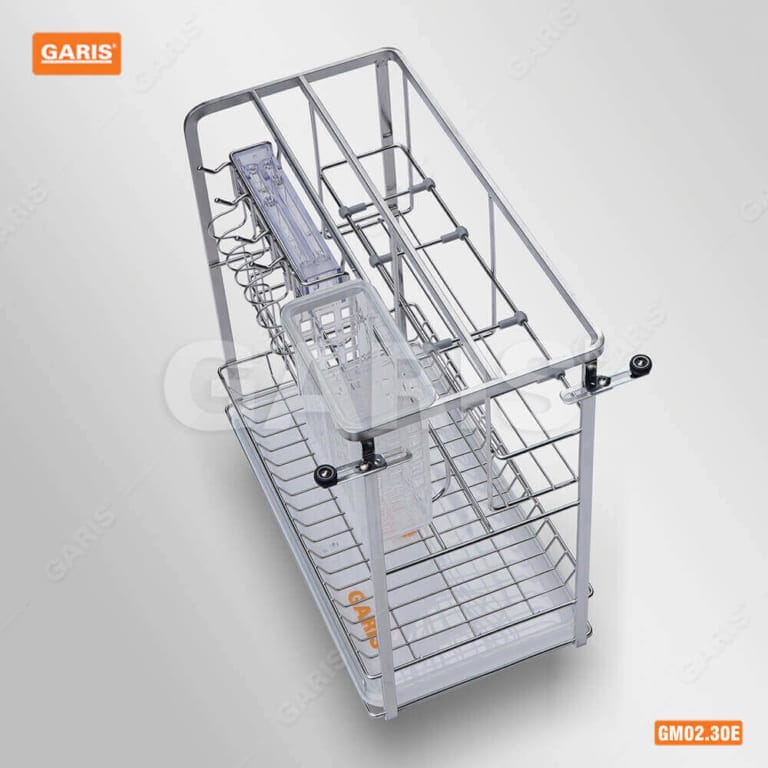 Giá Dao Thớt Chai Lọ GARIS GM02.30E Inox Xước Mờ Nan Vuông Cánh Kéo 300mm