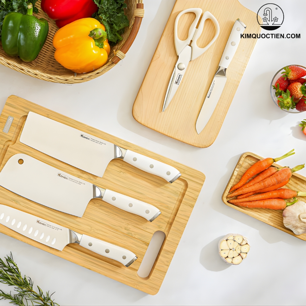 Ảnh công trình thực tế Bộ dao làm bếp 5 món cao cấp Konox Haper Grey