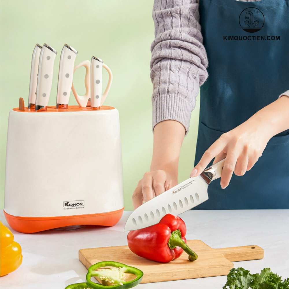 Ảnh công trình thực tế Bộ dao làm bếp 5 món cao cấp Konox Haper Orange