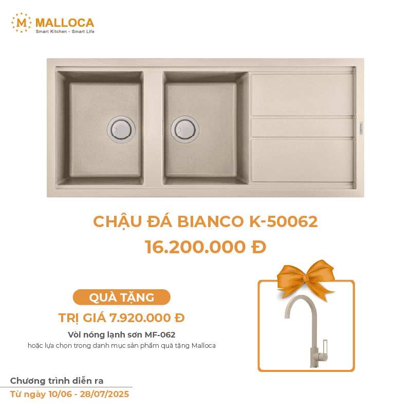 Chậu Rửa Chén Đá MALLOCA BIANCO K-50062 Màu Kem
