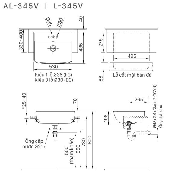 Ảnh công trình thực tế Chậu rửa lavabo đặt bàn INAX L-345VEC
