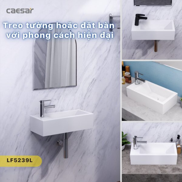 Alternative view of Lavabo Caesar đặt trên bàn LF5239L (Bao gồm trụ xả nắp sứ)