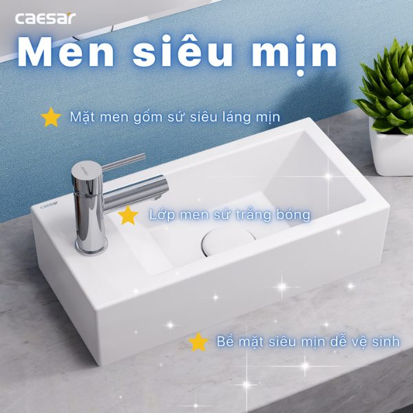 Ảnh công trình thực tế Lavabo Caesar đặt trên bàn LF5239L (Bao gồm trụ xả nắp sứ)