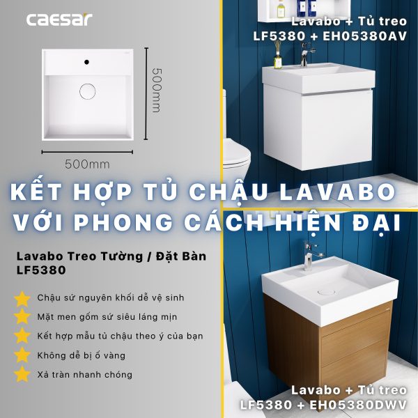 Ảnh công trình thực tế Bộ tủ lavabo Caesar LF5380/EH05380DWV
