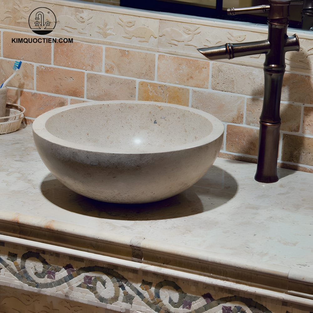 Ảnh công trình thực tế Chậu Rửa Mặt Lavabo Kanly MAR11N Đặt Bàn Đá Tự Nhiên 400×150 mm