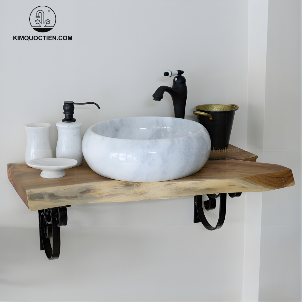 Ảnh công trình thực tế Chậu Rửa Mặt Lavabo Đặt Bàn Kanly MAR123N Đá Tự Nhiên 400×120 mm