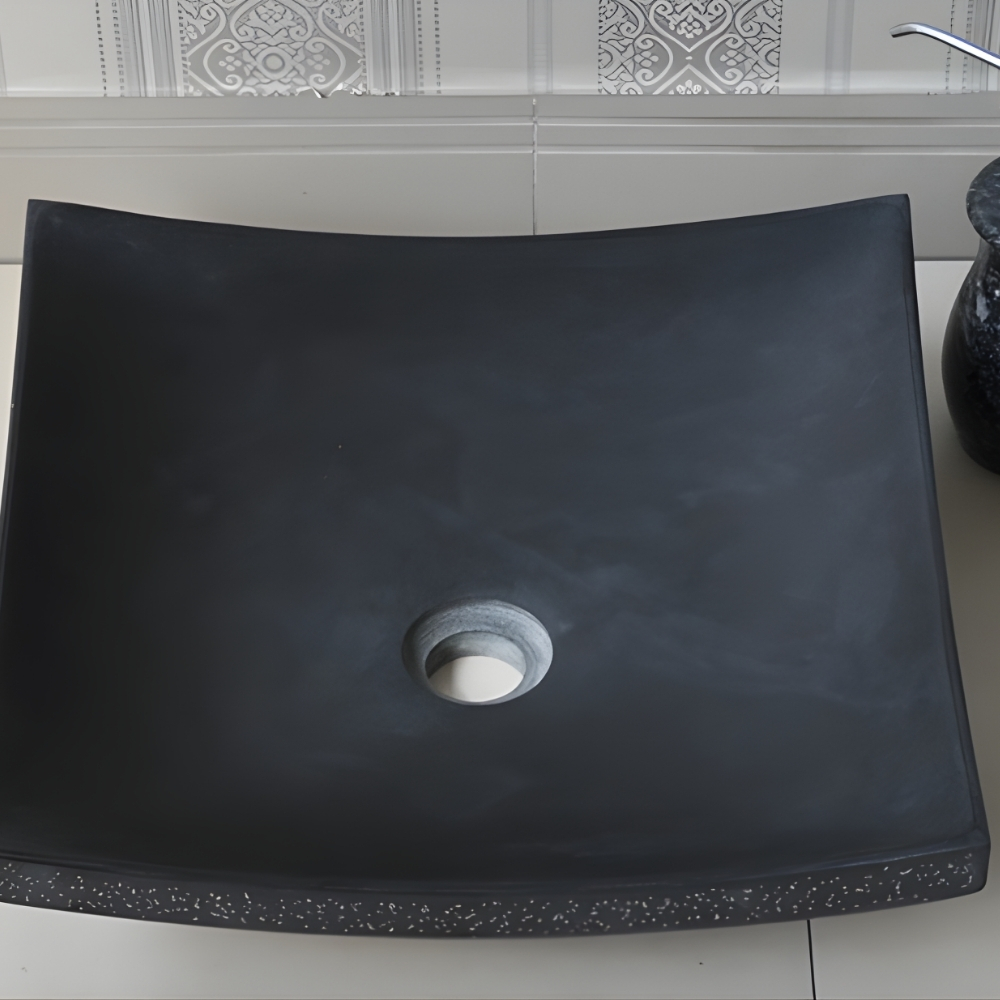 Ảnh công trình thực tế Chậu Rửa Mặt Lavabo Kanly MAR32V Đặt Bàn Đá Tự Nhiên 400×120 mm Màu Đen
