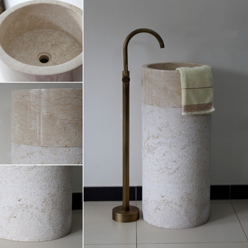 Chậu Rửa Mặt Lavabo Kanly MAR71Ci Trụ Đứng Đặt Sàn Đá Tự Nhiên