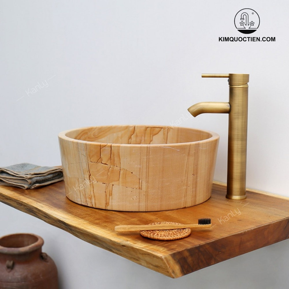 Ảnh công trình thực tế Chậu Rửa Mặt Lavabo Kanly MAR723N Đặt Bàn Đá Marble Tự Nhiên 400×140 mm