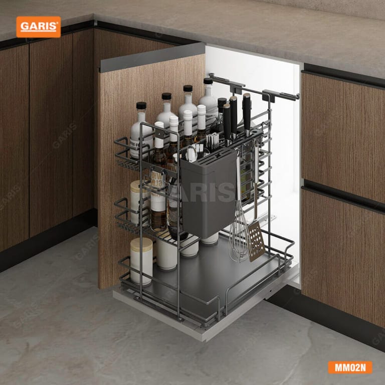 Giá Dao Thớt Gia Vị Chai Lọ GARIS MM02.35N Thép Màu Titan Rộng 295mm