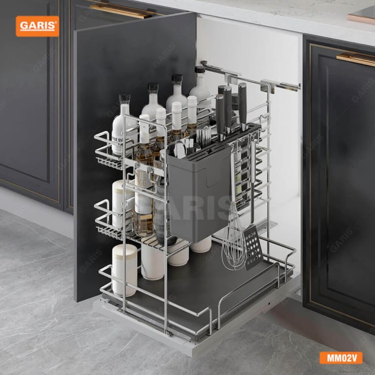 Giá Dao Thớt Gia Vị Chai Lọ GARIS MM02.40V Inox Bóng Gương Rộng 345mm