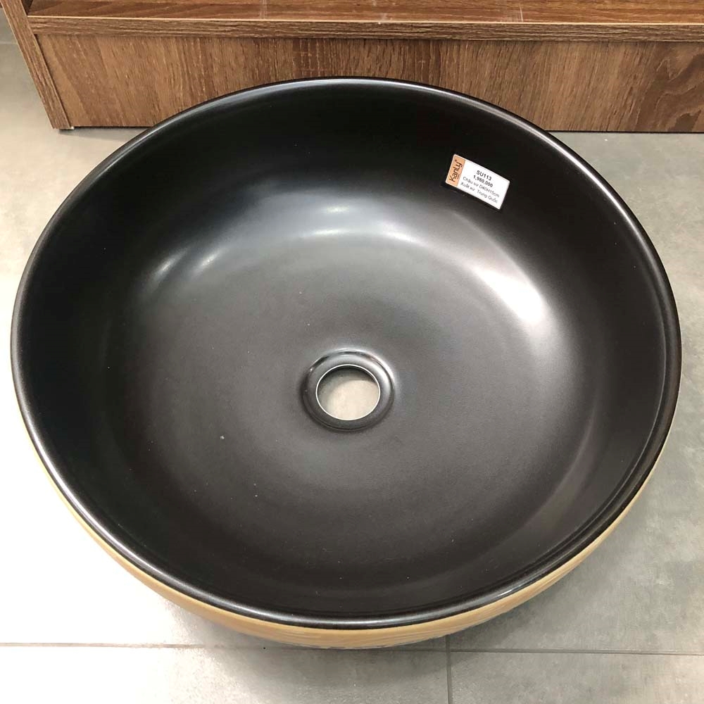 Ảnh công trình thực tế Chậu lavabo đặt bàn Kanly sứ hoa văn SU113