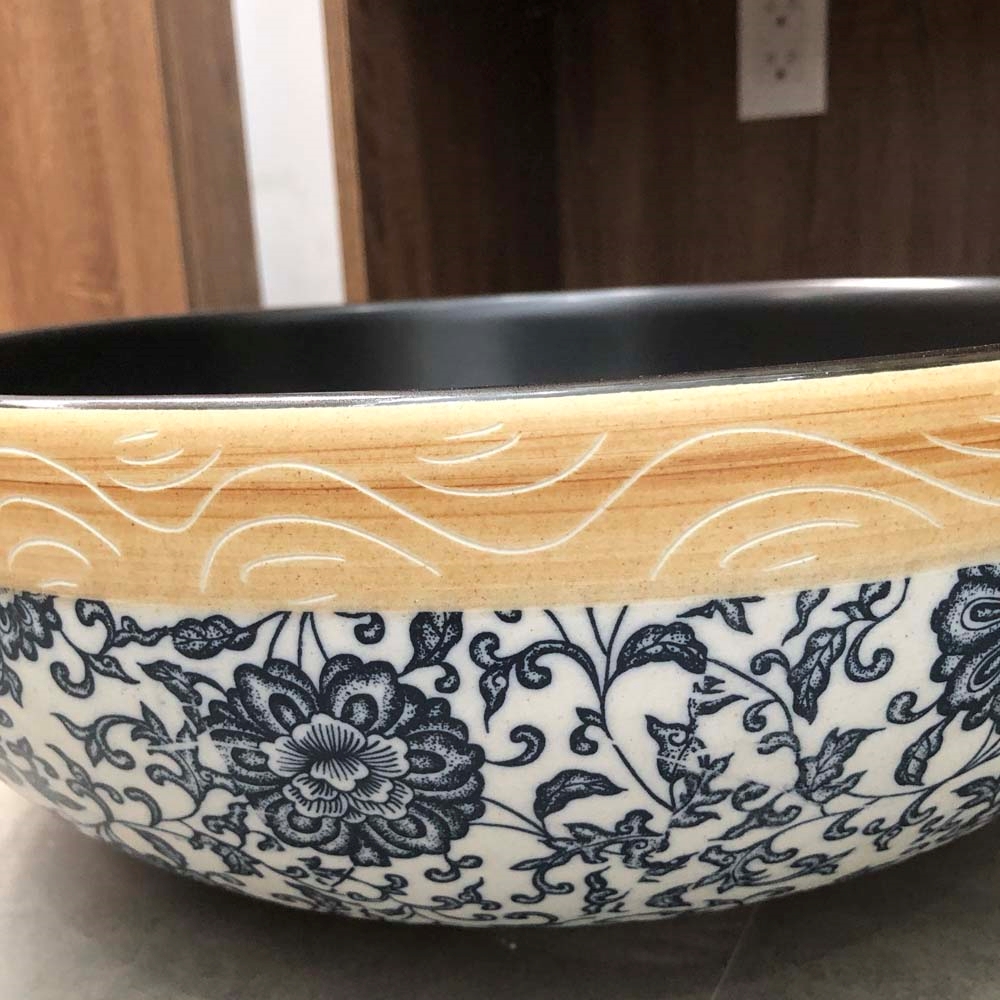 Ảnh công trình thực tế Chậu lavabo đặt bàn Kanly sứ hoa văn SU113