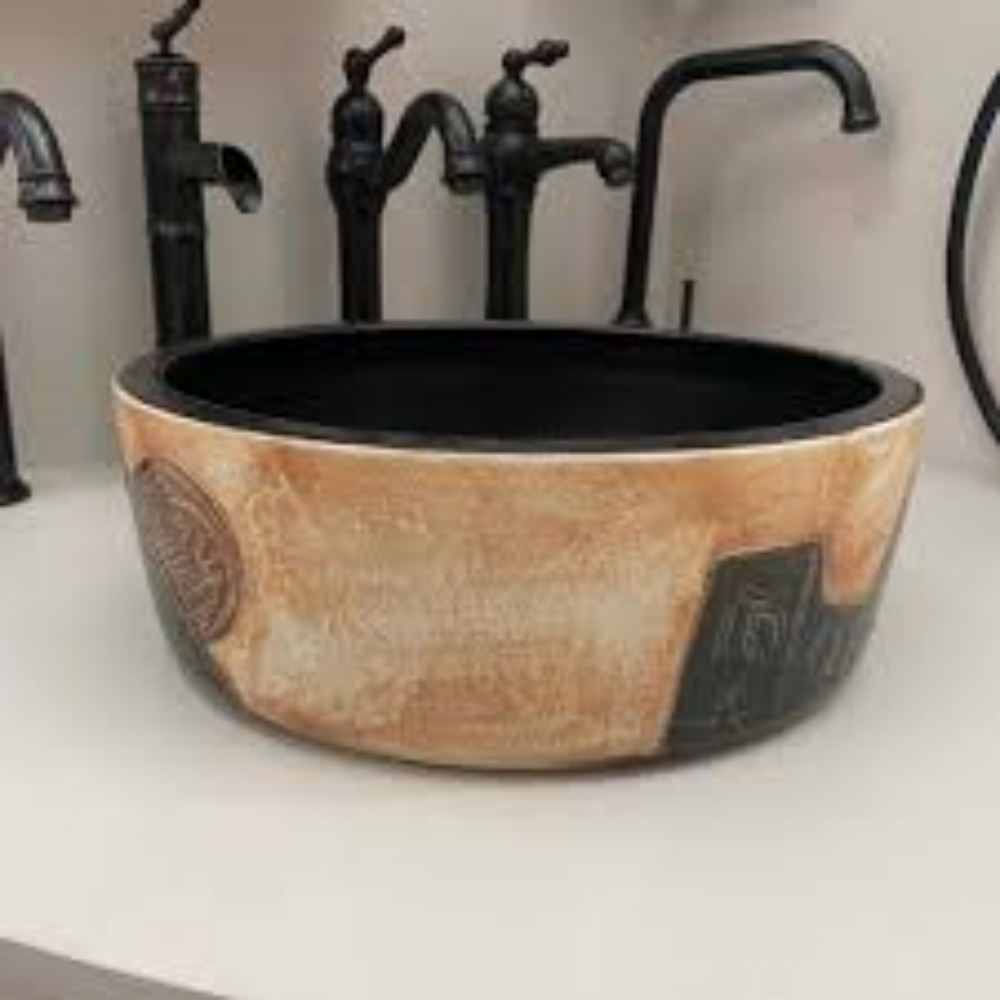 Ảnh công trình thực tế Chậu rửa mặt lavabo Kanly phong cách cổ điển SU116 đặt bàn sứ mỹ thuật 410×150 mm
