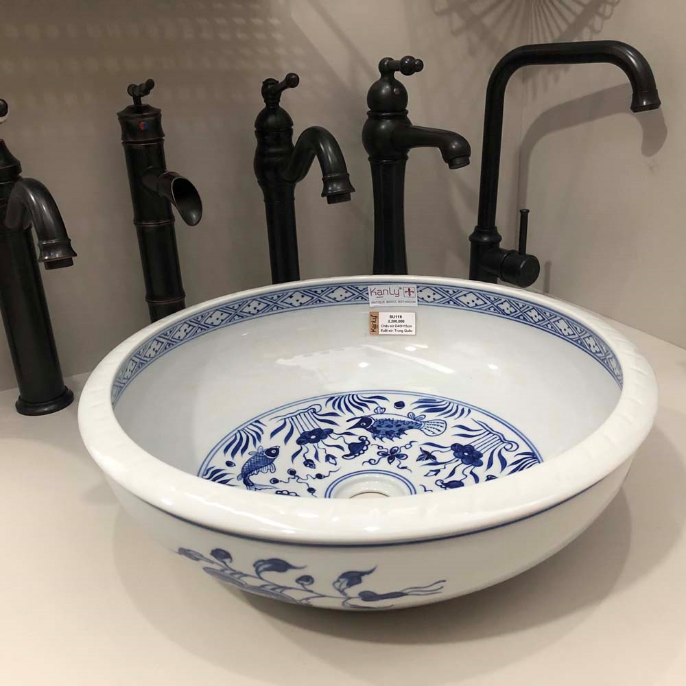 Ảnh công trình thực tế Chậu lavabo đặt bàn Kanly bằng sứ SU119