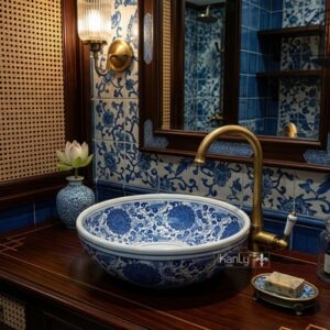 Ảnh công trình thực tế Chậu lavabo sứ hoa văn mỹ thuật SU121