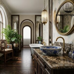 Ảnh công trình thực tế Chậu lavabo sứ hoa văn mỹ thuật SU121