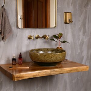 Ảnh công trình thực tế Chậu lavabo đặt bàn Kanly sứ hoa văn SU122