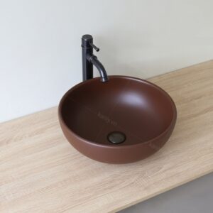 Ảnh công trình thực tế Chậu Lavabo Kanly SU511 Đặt Bàn Sứ Tròn Màu Nâu