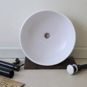 Ảnh công trình thực tế Chậu Lavabo Kanly SU513 Đặt Bàn Sứ Tròn Màu Trắng